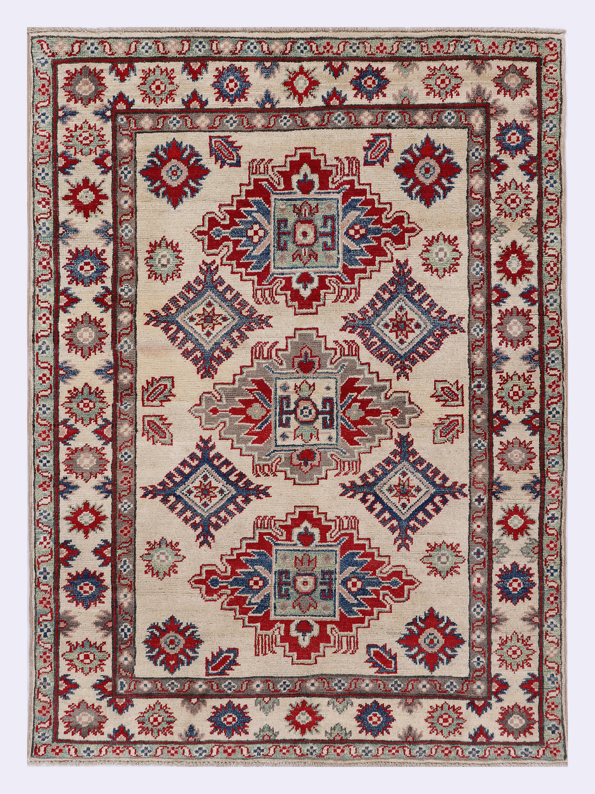 Red geometric rug with central medallion and decorative border, 145x106 cm