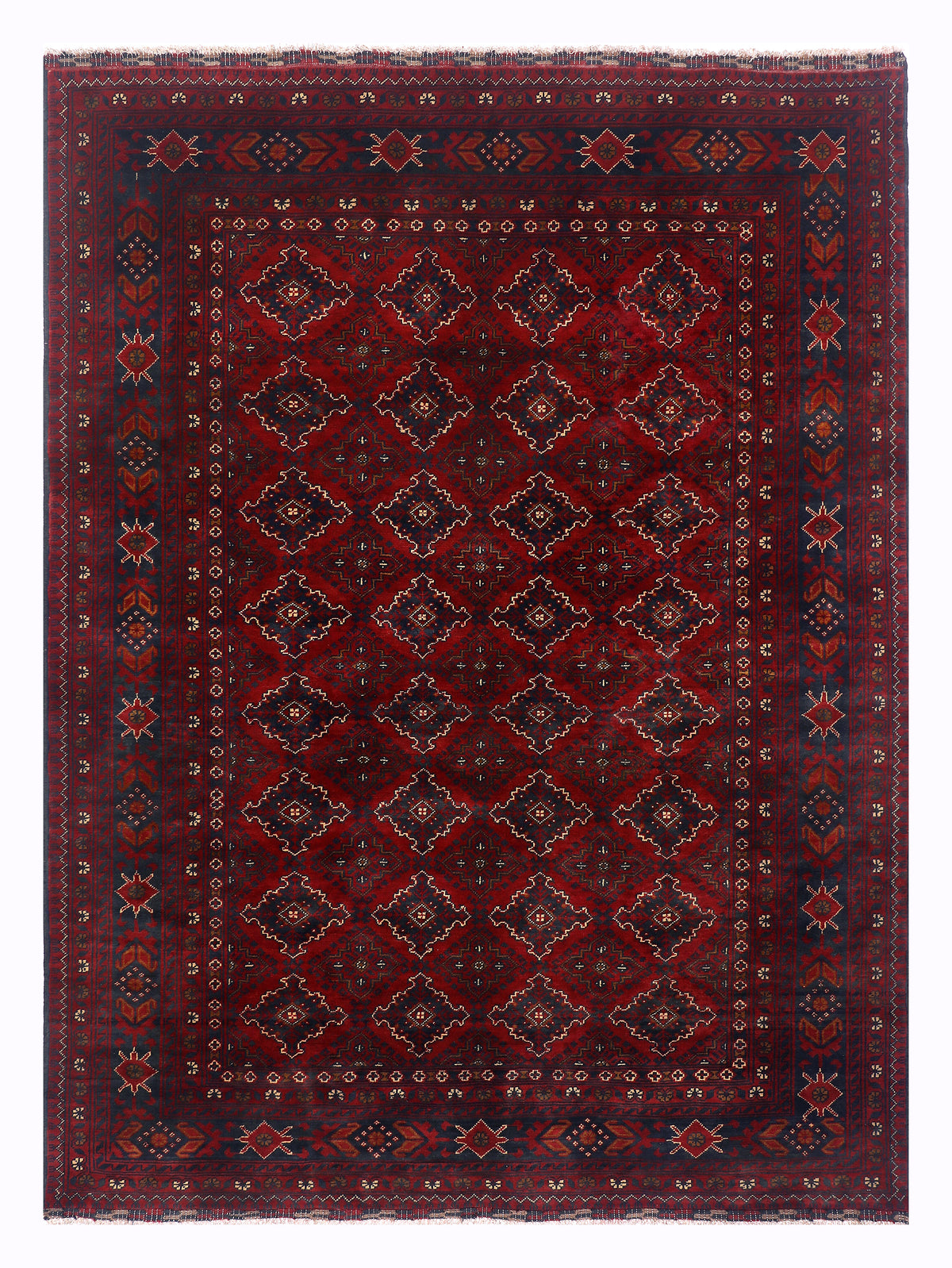Red geometric patterned rug, 232x170 cm