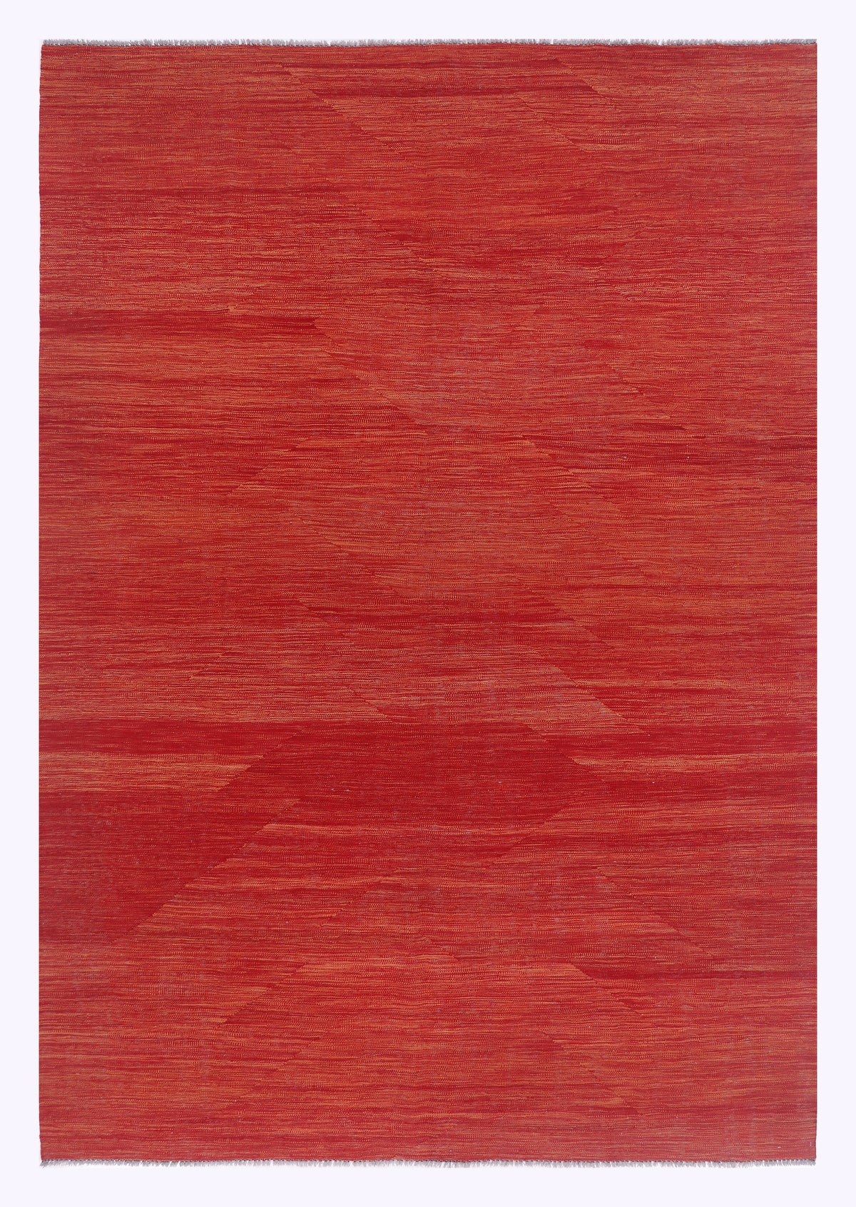 Red kilim rug with flat woven texture and simple border, 293x202 cm