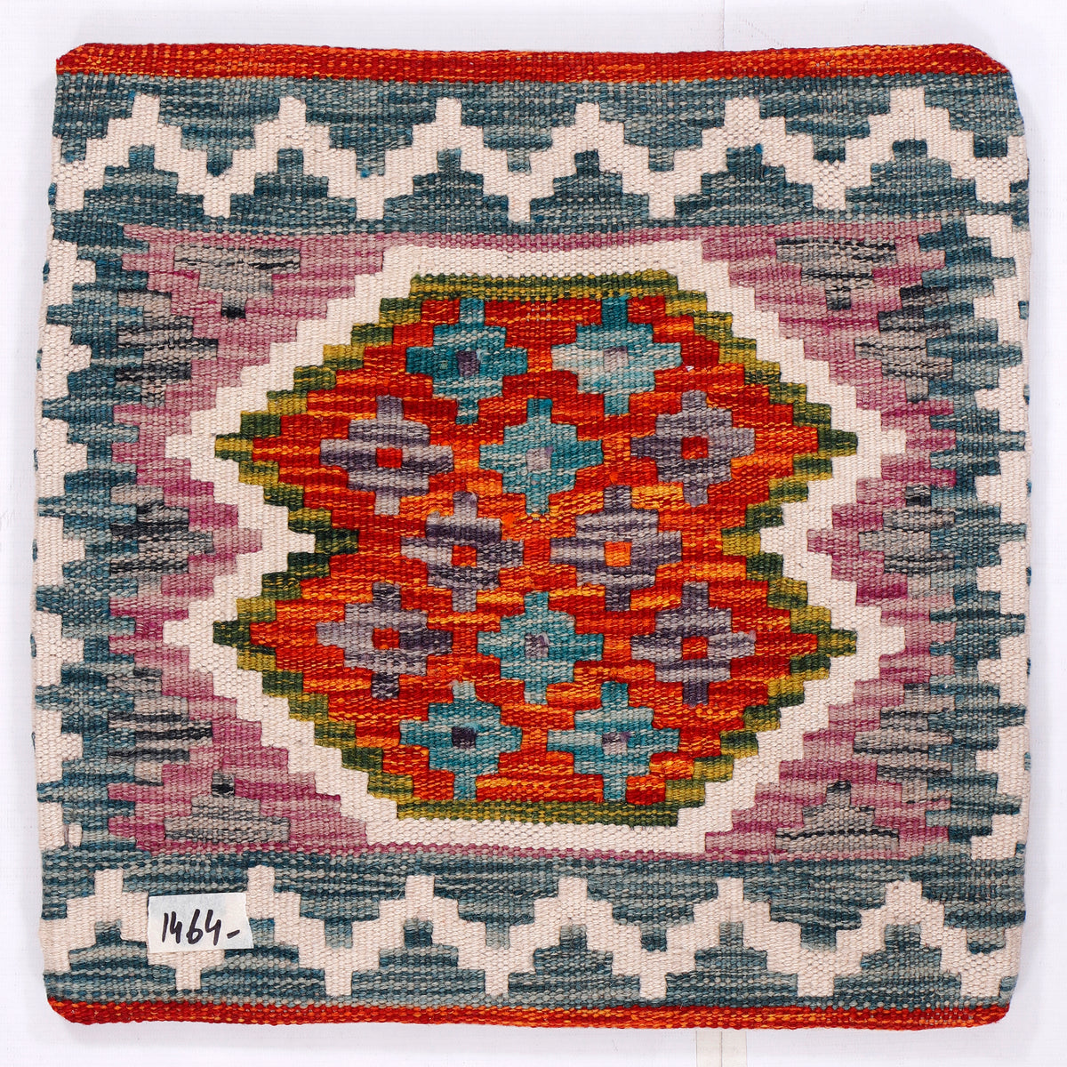 Kilim cushion cover (45x45) square front with multicolor medallion and geometric border