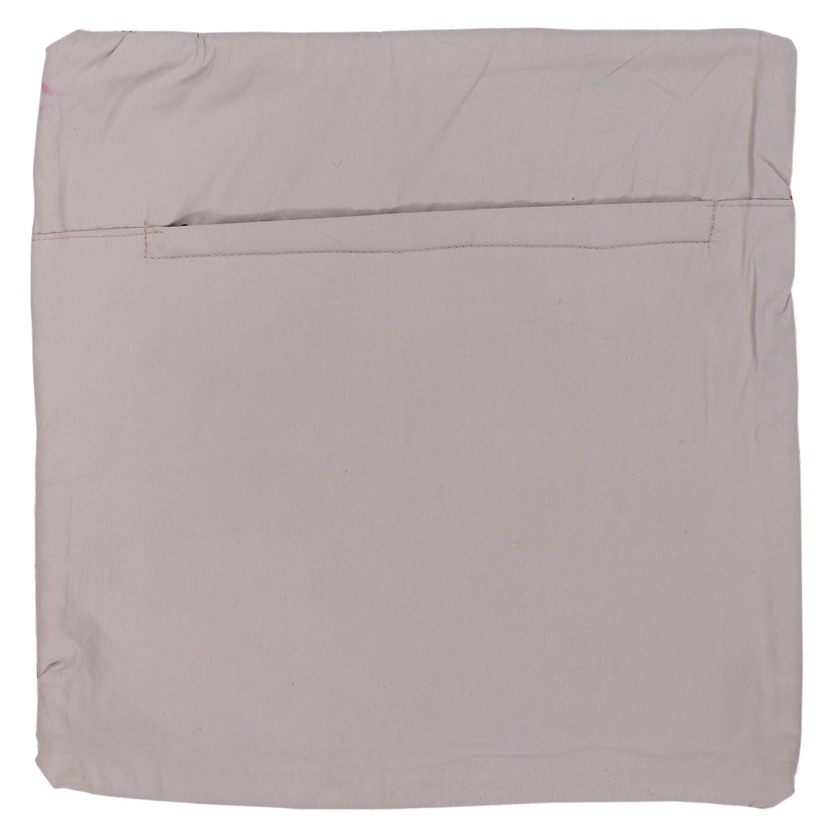 Light gray cushion cover back with neat stitched seams, square 45x45 cm