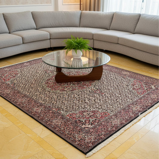 Bidjar rug with ornate red and cream medallion pattern