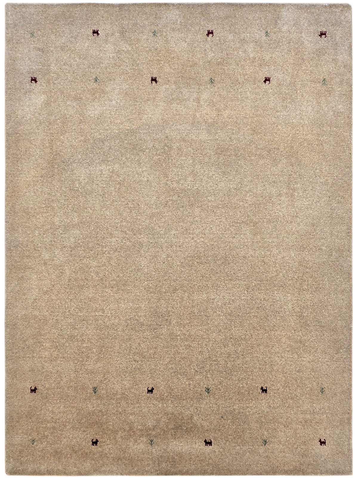 Beige handloom rug with small multicolor motif pattern, rectangular, flatwoven look