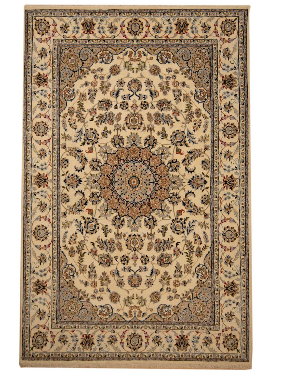 Beige medallion rug with ornate floral border