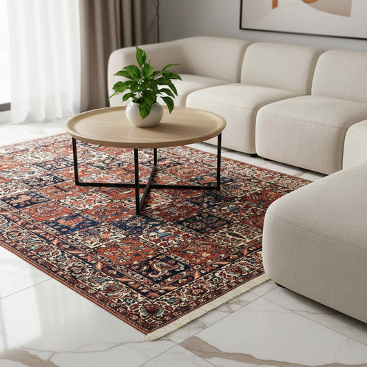 Bakhtiare 300x210 rug under living room seating with multicolor medallion design
