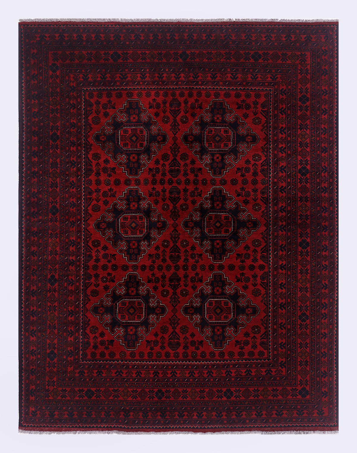 Red rug with geometric medallion pattern, 226x174 cm
