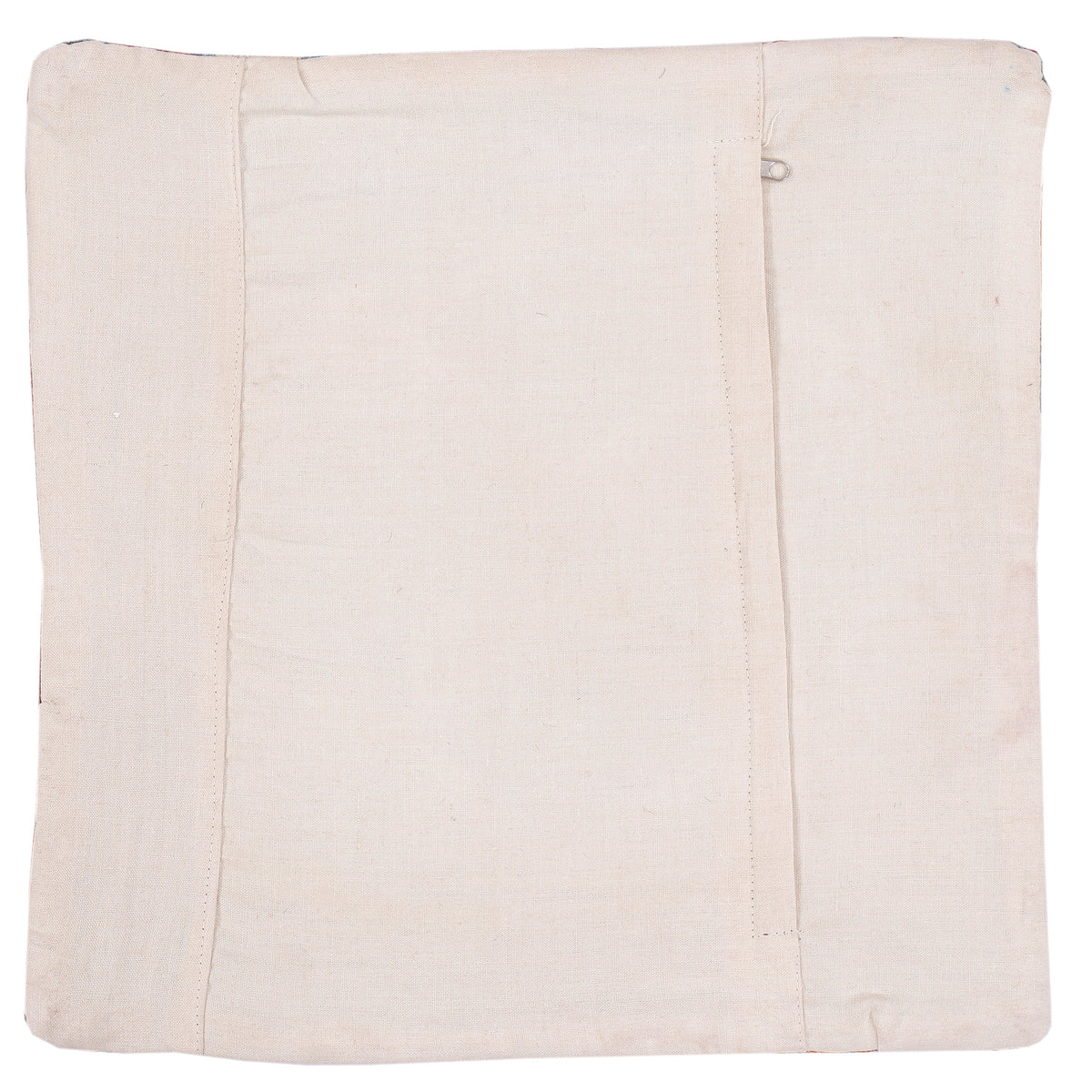 Plain off-white cushion cover with stitched panels and hidden seam detail
