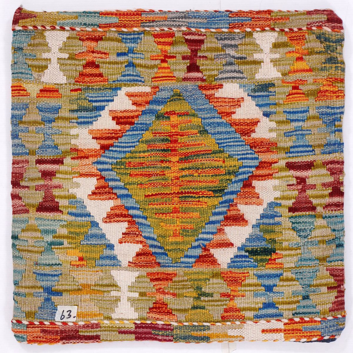 Kilim diamond motif cushion cover with multicolor geometric woven texture
