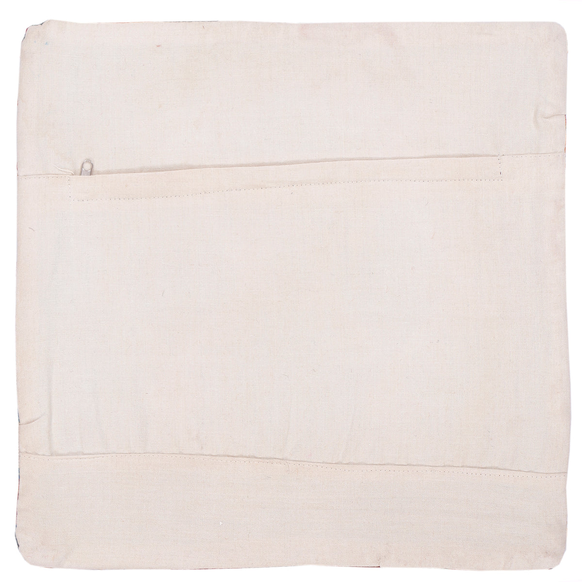 Kilim cushion back panel in light cream fabric with stitched seams