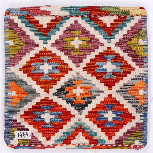 Multicolor diamond kilim pillow cover with cross motifs, 45x45 cm, square