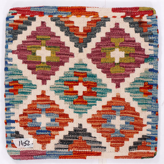 Kilim cushion 45x45 cm, close-up of multicolor geometric diamond kilim pattern