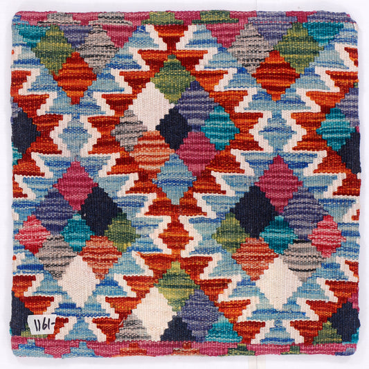 Multicolor zigzag kilim cushion cover, square 45x45 cm, blue with red, green, orange