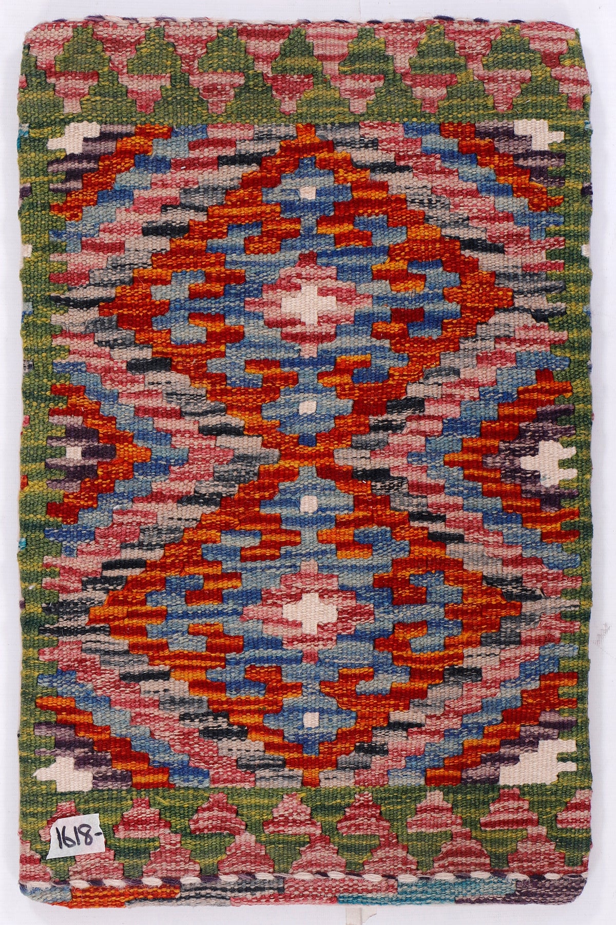 Colorful kilim medallion cushion cover with multicolor geometric pattern, 35x55 cm