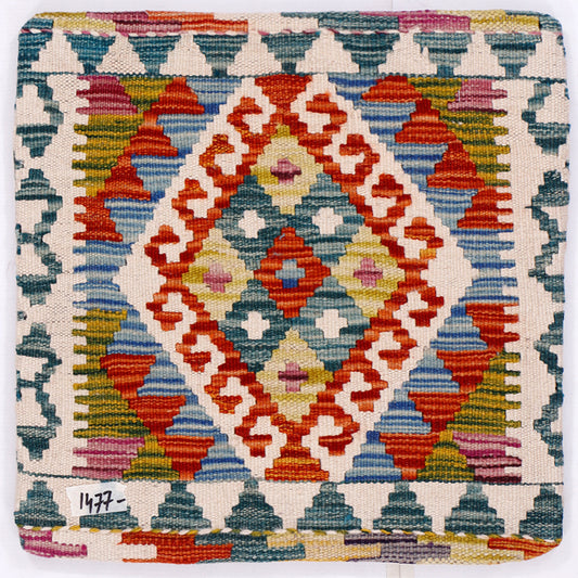 Multicolor kilim cushion cover with geometric diamond center and border