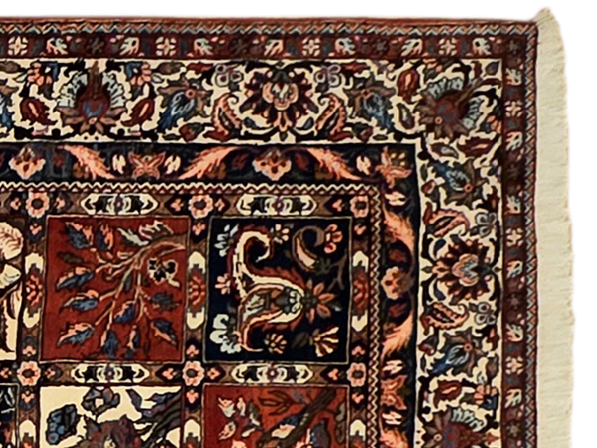 Bakhtiare 300x210 rug corner detail with ornate geometric and floral motifs