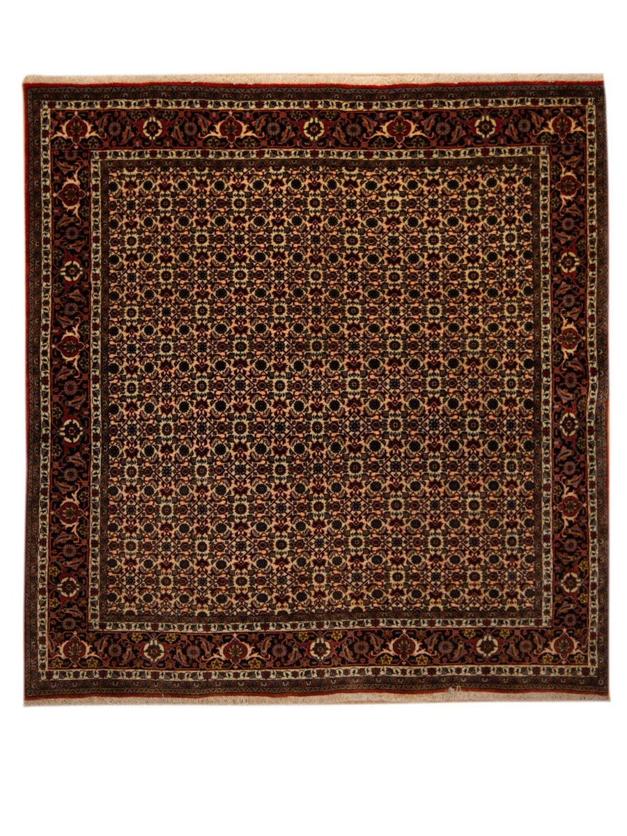 Bidjar rug, dark red geometric medallion pattern with ornate border, 207x197 cm