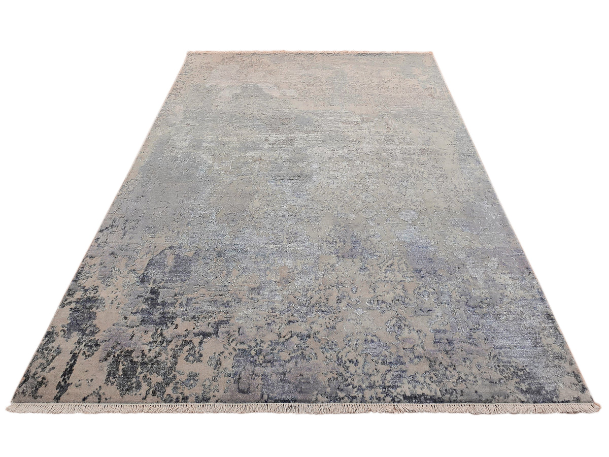 Modern area rug, abstract distressed pattern in light gray and blue, 240x168 cm