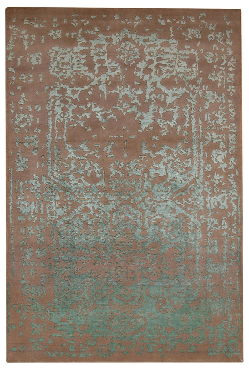 Distressed rectangular area rug in teal and brown, rustic style