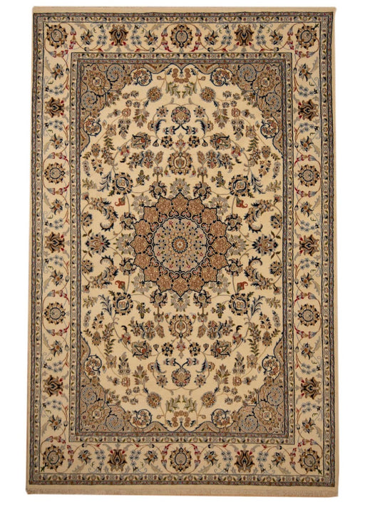 Beige medallion rug with ornate floral border