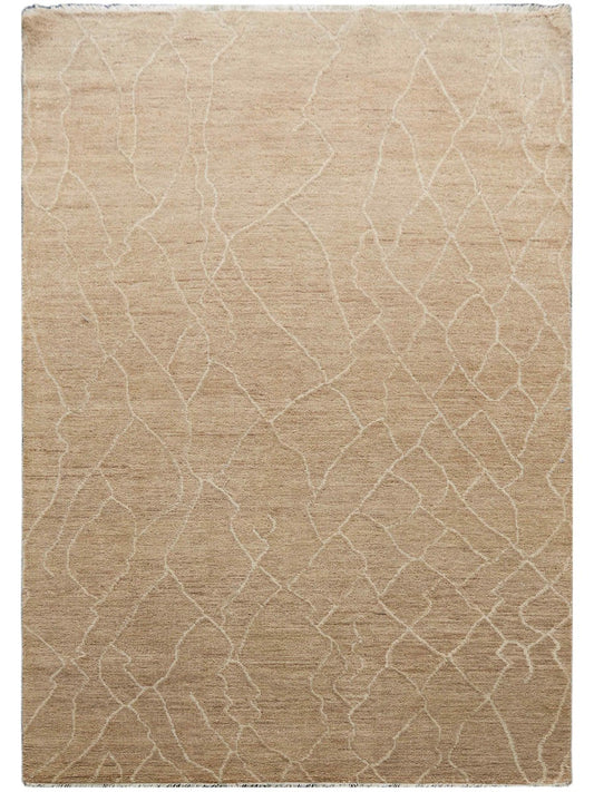 Beige crackle-pattern area rug with stitched border, rectangular
