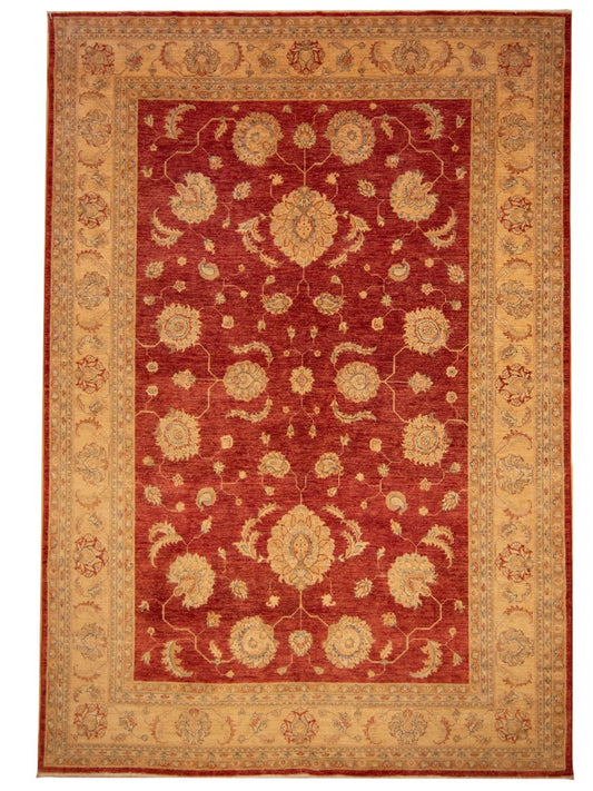 Large Ziegler rug with red floral medallion pattern and beige border, rectangular.